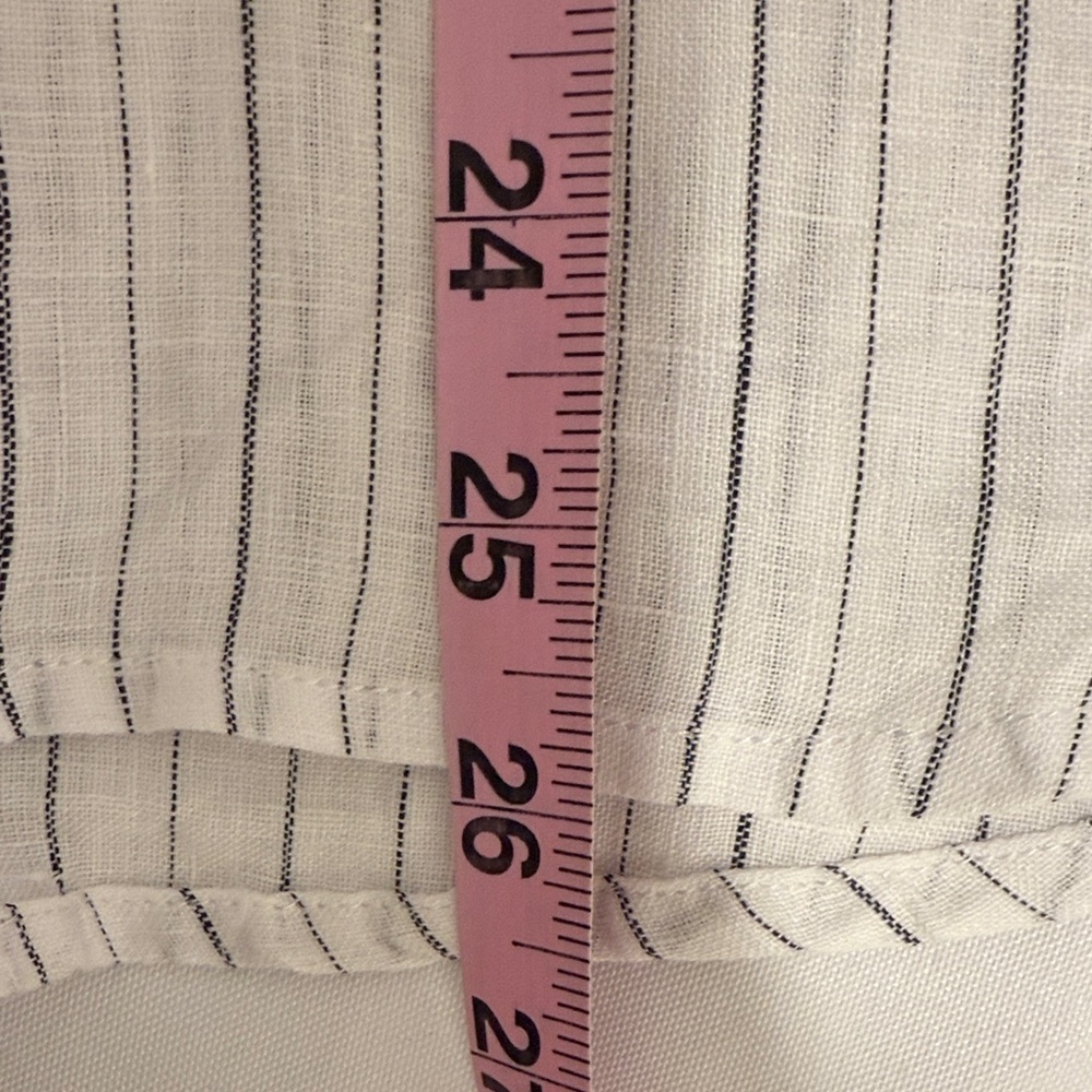 100% linen Striped White and Brown Button-Up Shirt - Picture 10 of 11